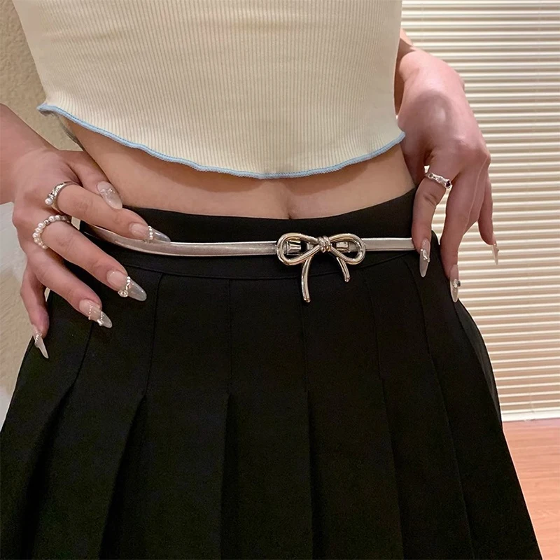 Dámsky elastický kovový bowknot y2k dievčenský opasok Ženy úzky ženský elegantný pás pás devortujte na šaty na šaty