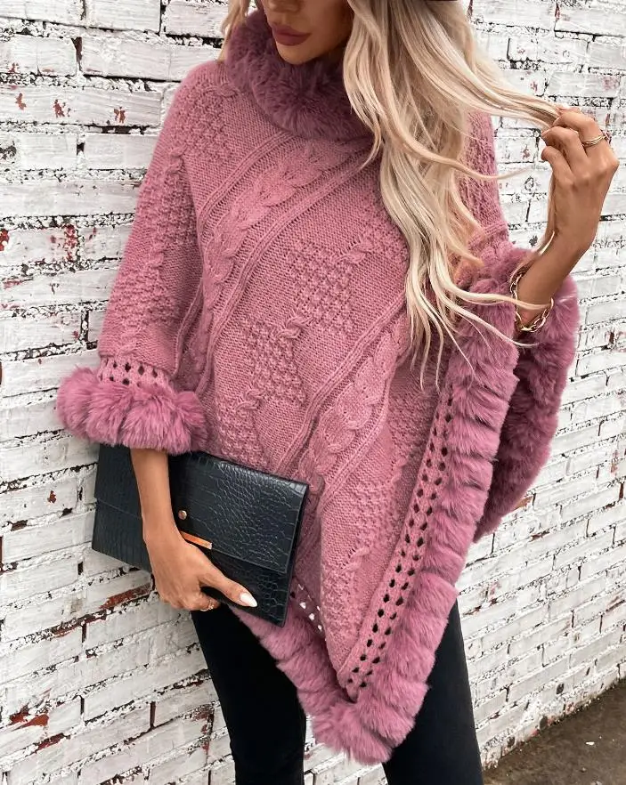 Dámsky elegantný pullover 2025 jesenná zima Najnovší teplý králik ako kožušina Cloak Cloak Cloak Fried Coty Twist Sweater Coat Top