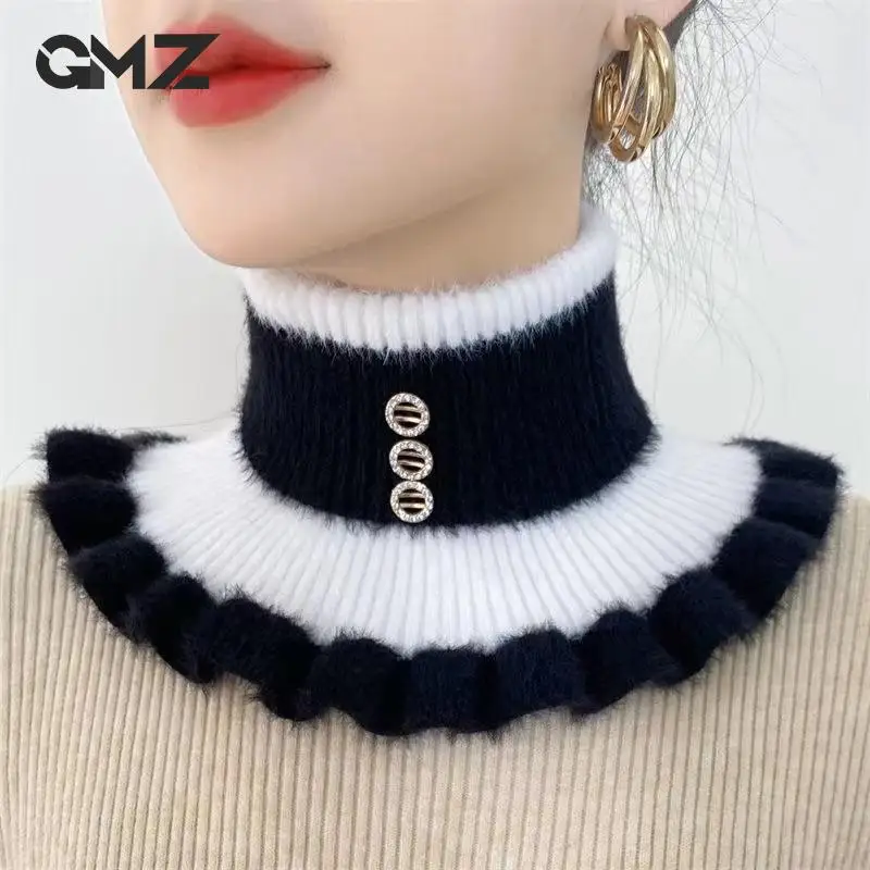 Dámsky falošný golier chrániť krčnú chrbticu zima Warm Cycling Cycling hrubý elastický highneck faux Cashmere Shinestone Fashion Bib Bib