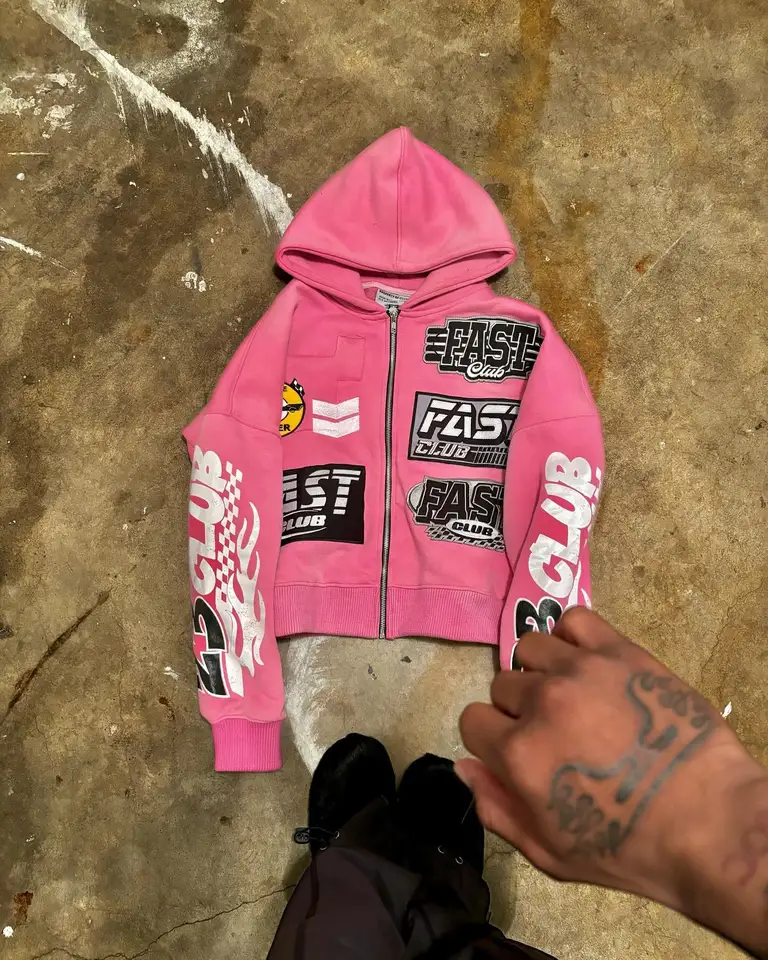Dámsky gotický módny list Vytlačený zips ružové mikiny y2k nový retro voľný dlhý rukáv Coats Hip Hop Casual Hoodies