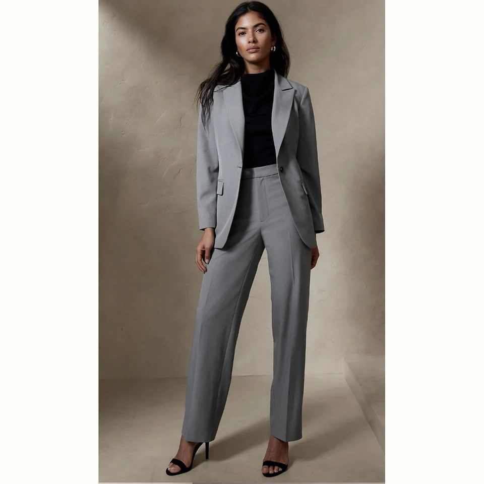 Dámsky oblek elegantný šedý jeden gombík 2 -kusové bundy nohavice ženské oblečenie Slim Fit Formal Smart Office Lady Banquet Blazer Set