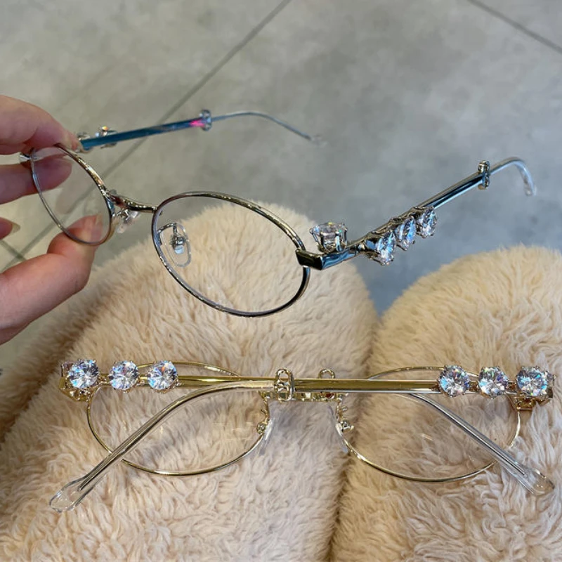 Dámsky punk retro retro strieborný anti modré svetlo okuliare kamienok z nehrdzavejúcej ocele Oválne okuliare Girl Reading Seaside Spectacles