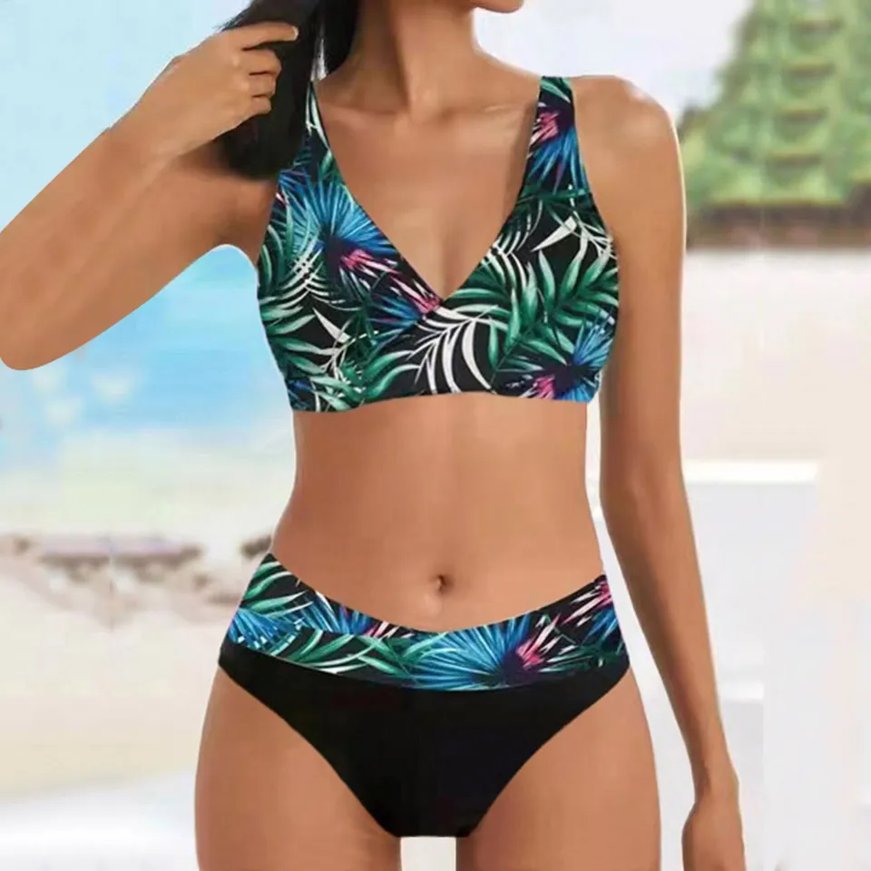 Dámsky vysoký pás Dva kusy súprava plavky kúpanie push up set micro bikinis bazén na Havaj plavky Biquini