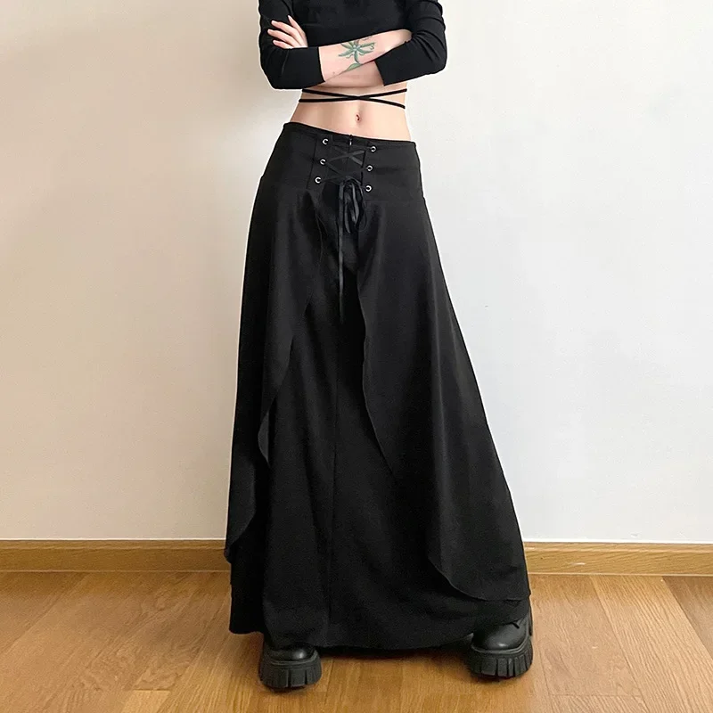 Dámsky vysoký pás vrstvený volák maxi sukňový sukň