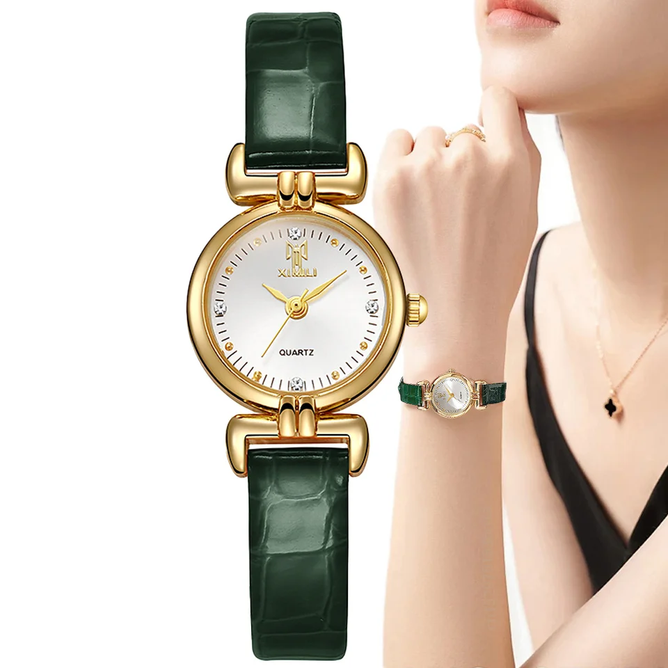 Dámy 2024 Nová móda Malé jednoduché diamanty Business Quartz Watch Dámske zelené dámske šaty hodiny luxusné darčekové náramky