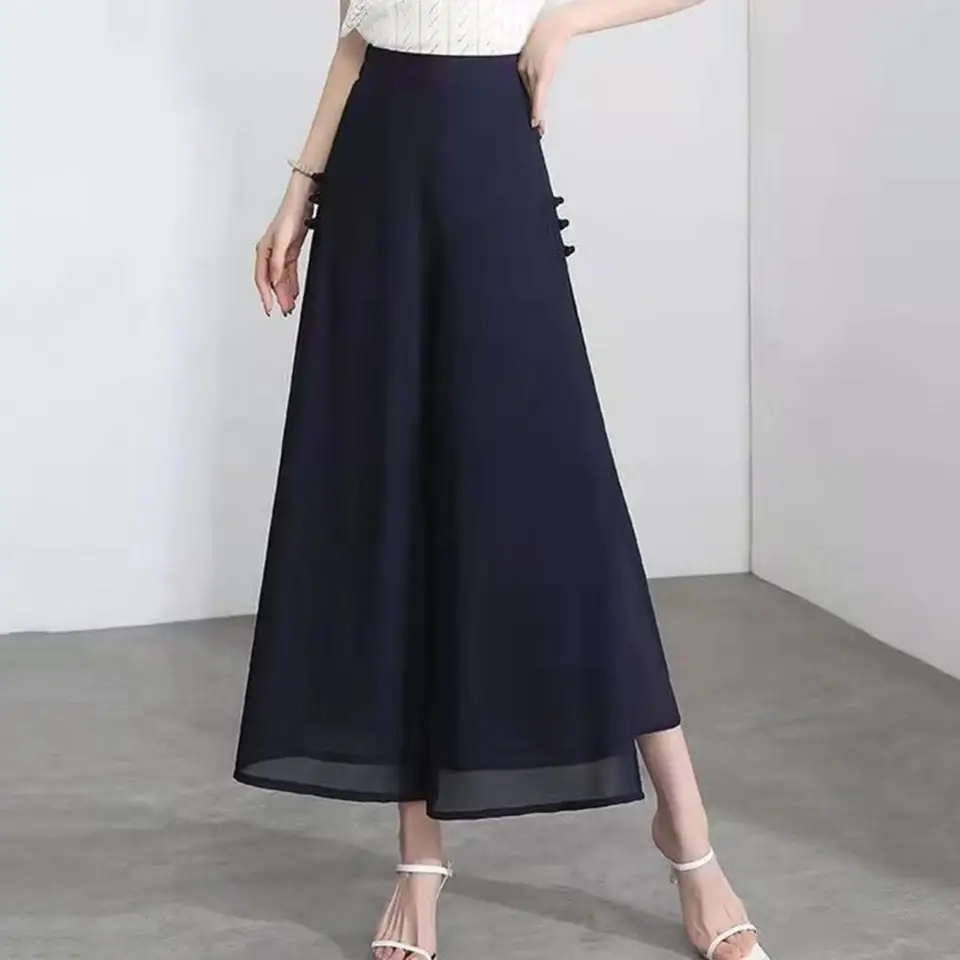Dámy rovné nohavice Ženy široké nohavice nohavice Elegantné šírky šírky šifónových nohavíc pre ženy Štýlové nohavice s vysokým pásom s bočným rozdelením