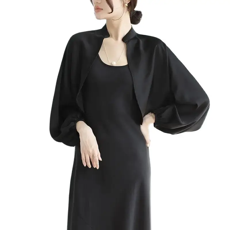 Dámy s dlhým rukávom pokrčené ramenami bolera dámske kabáty svadobné bunda večierok večierok šaty mys mysu bolero elegantné formálne topánky