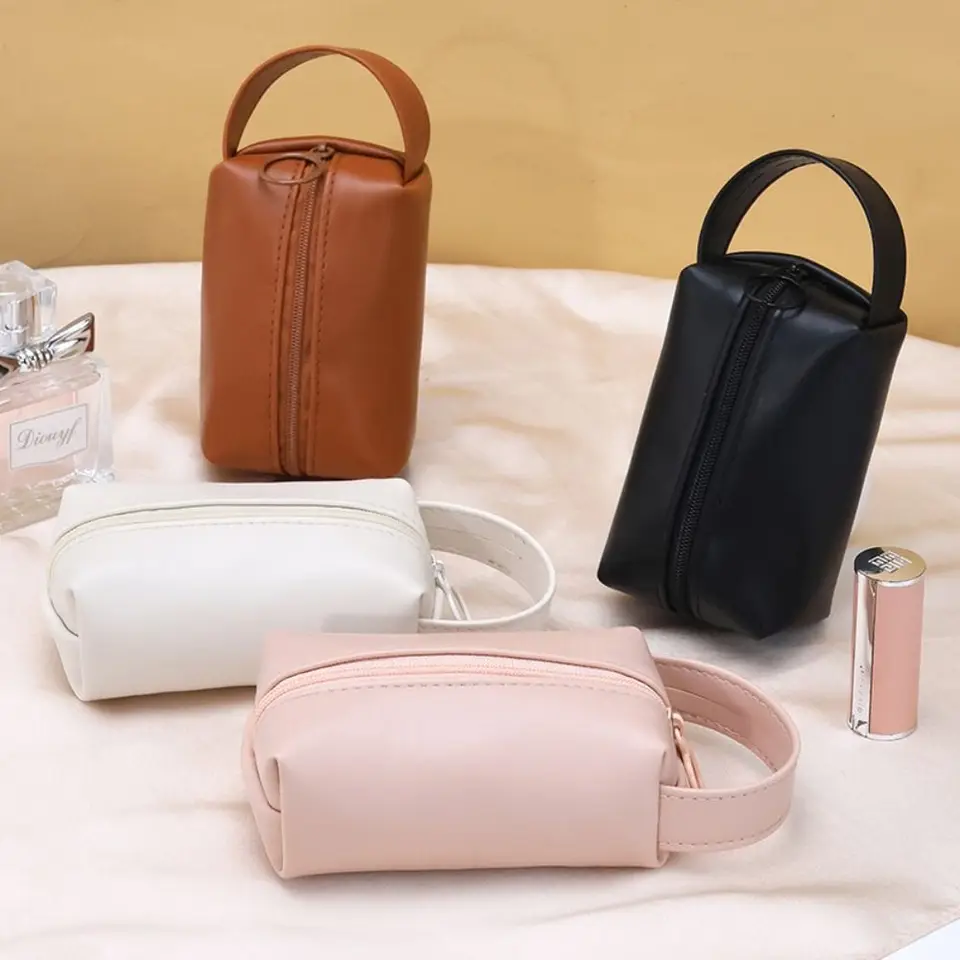 Dátové káblové skladovanie mini kozmetická taška prenosná rukoväť rúž na rúž make -up organizátor vodotesná kožená cestovná toaletná taška