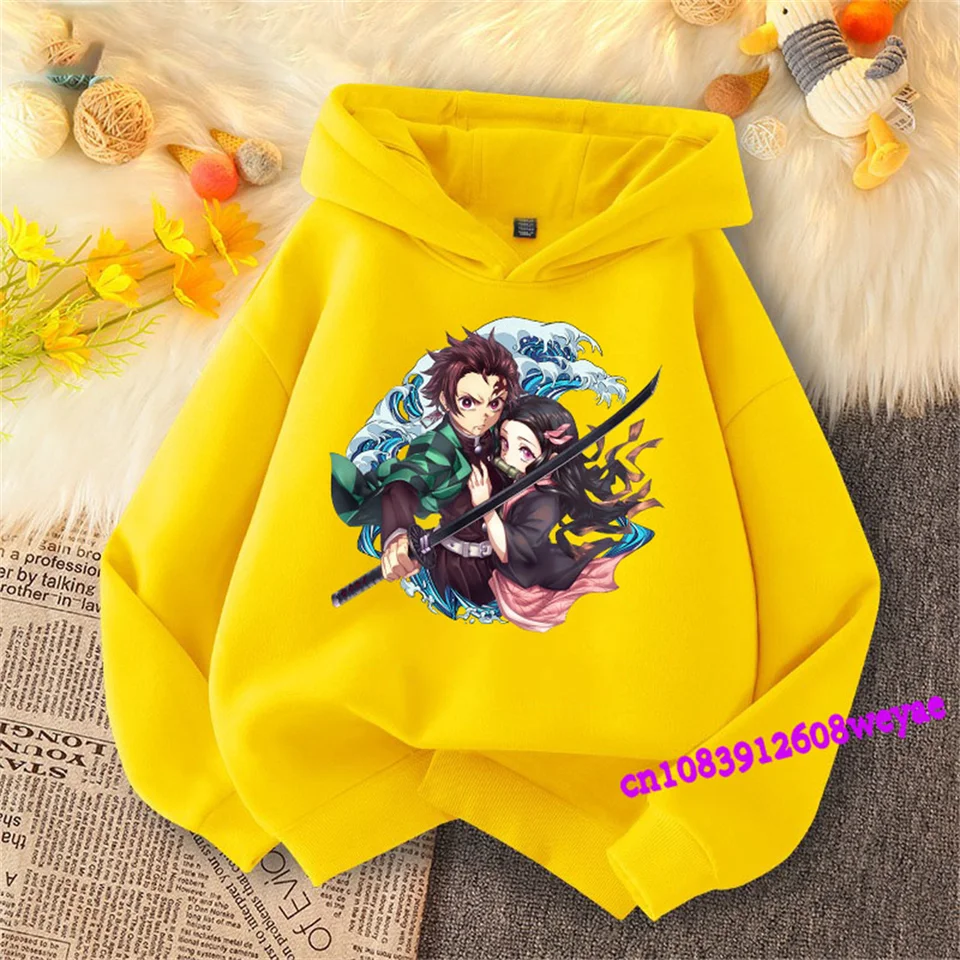 Démon Slayer Spring a jesenné deti a dievčatá s kapucňou Top Cartoon Printing Detský športový kabát Baby
