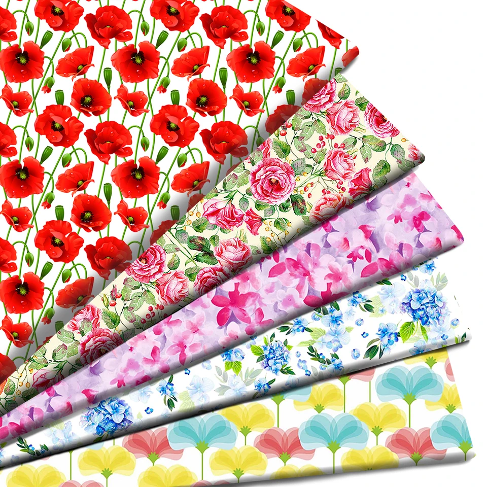 Dúhová farba kvety kvety kvetiny potlačené polyester čistý bavlnený materiál Pattwork