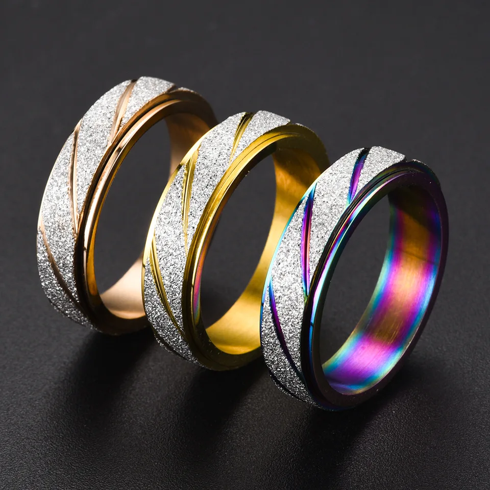 Dúhová kepta z nehrdzavejúcej ocele Rotujúca úzkosť prsteňa pre páry gay úzkosť spinner proti stresu prsteň šperky Anillos de Ansiedad