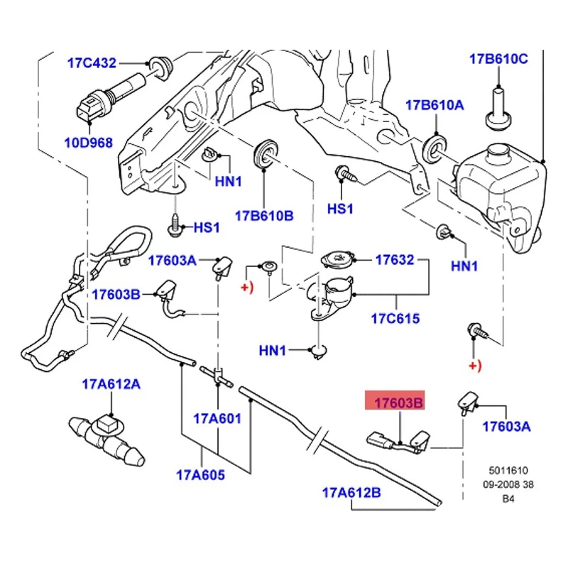 Dýza predného čelného skla s vyhrievanou 1708177 4M51-17666-BD pre Ford Focus 2004-2011