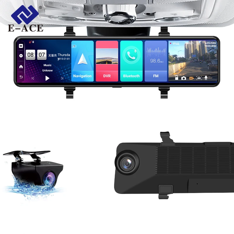E-ACE Android 1080p Zadná kamera DVR DVR WiFi GPS dotyková obrazovka Nočné videnie 1080p Zadný fotoaparát spätný obraz vodotesný automobil DVR