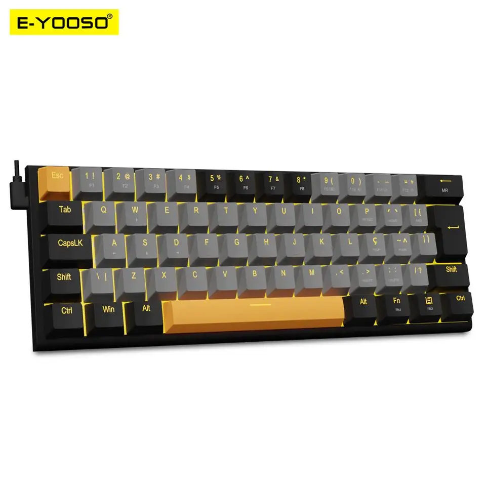 E-yooso Z11 USB Mechanické hry káblová klávesnica Red Switch 61 Kláves Gamer Ruský brazílsky portugalský pre počítačový prenosný počítač