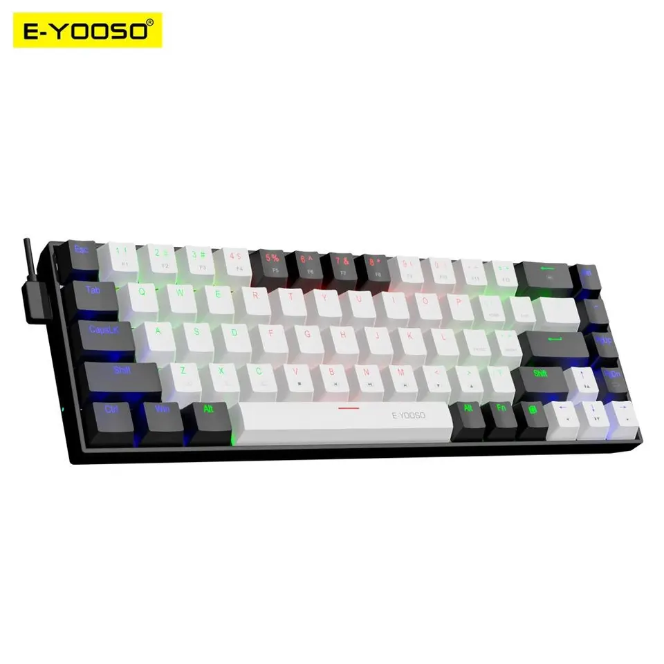 E-Yooso Z686 USB Mini Slim Mechanical Gaming Wired Keyboard Red Switch 68Keys Ruský brazílsky portugalský pre výpočet notebook pre počítač