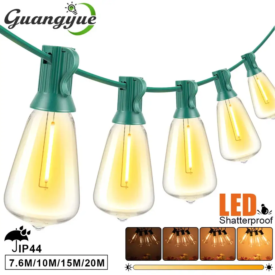 E12 LED vonkajšia struna Svetlo ST38 SHOTTERPOREPROUT EU US Plug Light Stings 2200k Warm White Lights Žiarovky pre záhradu záhrady na záhrade