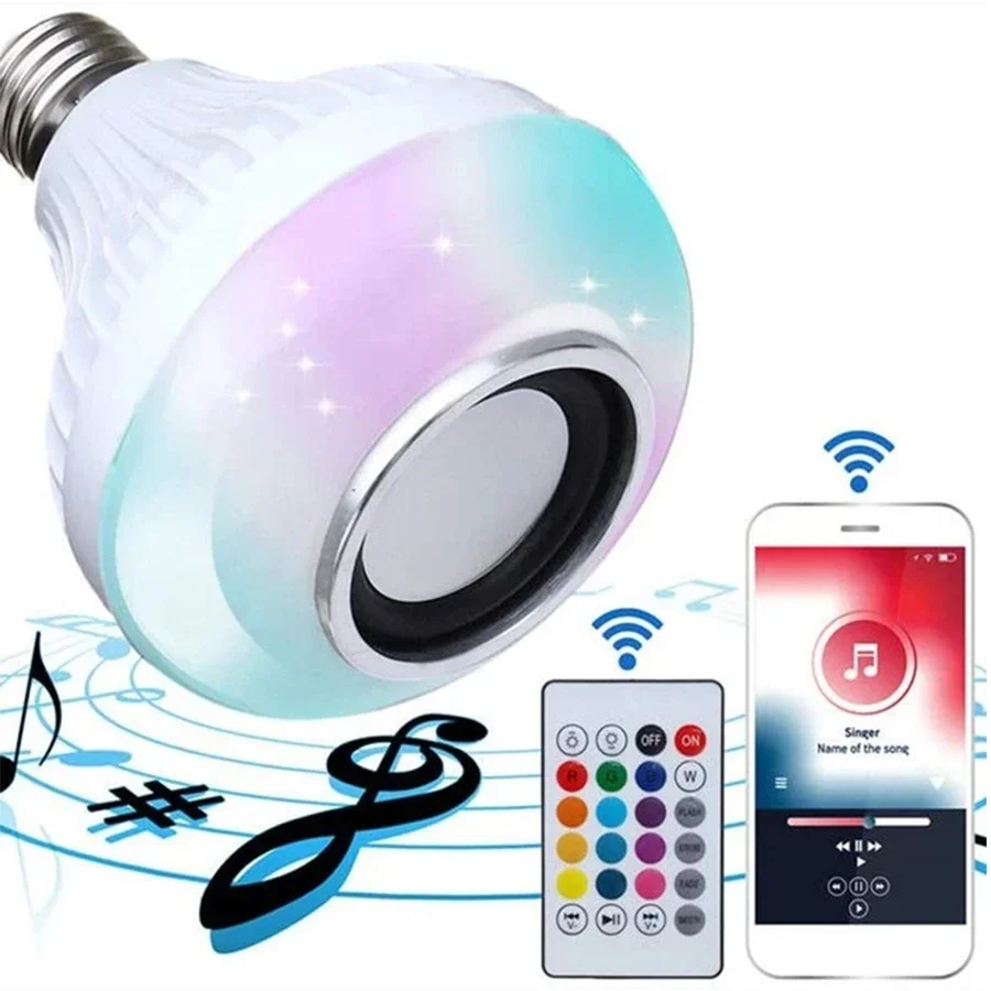 E27 Bluetooth hudba žiarovka s reproduktorom diaľkové ovládanie LED žiarovka DJ Disco Light Stmietna lampa pre domácu obývaciu izbu DECON