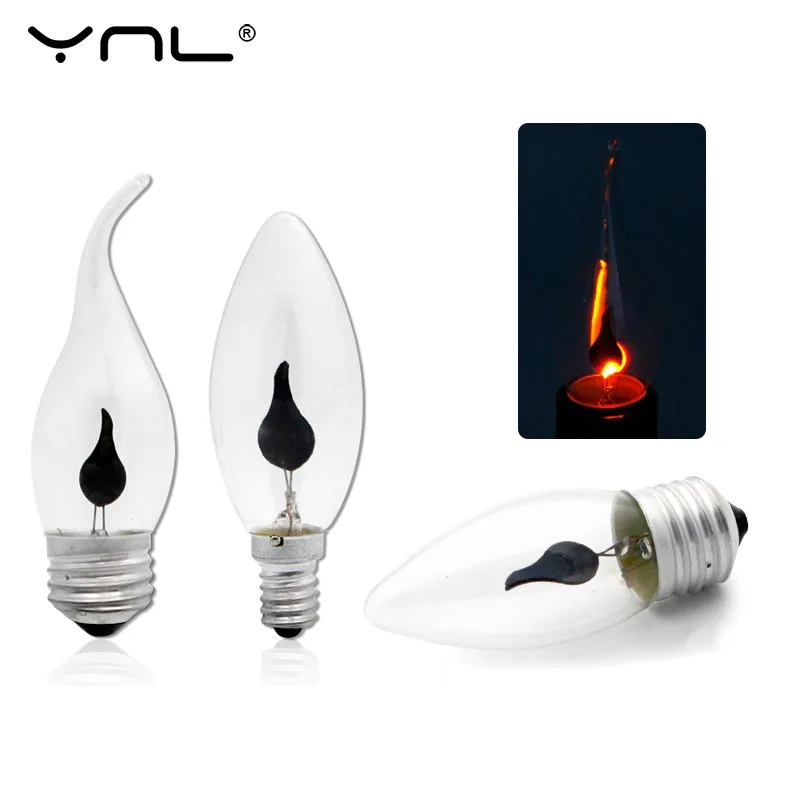 E27 E14 LED žiarovka blikajúce plameň plameňa sviečky AC 220V 230V 3W EDISON Vintage Fire žiarovky chvost DECON Energy Saving Lamp