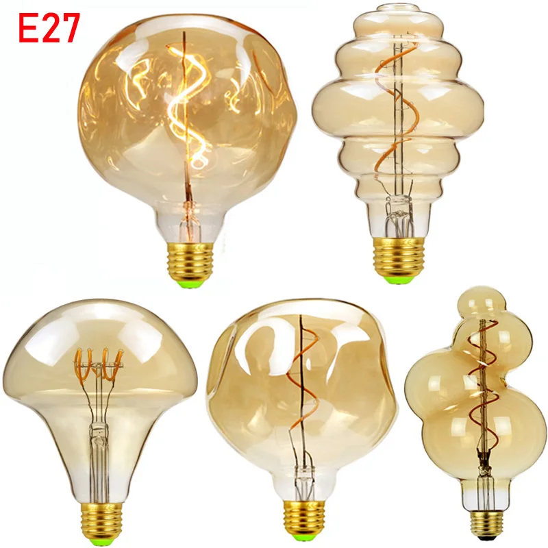 E27 LED žiarovka 220V Stlmiteľná retro špirálové LED vlákno žiarovka G125 Stone LED 4W Filamentá