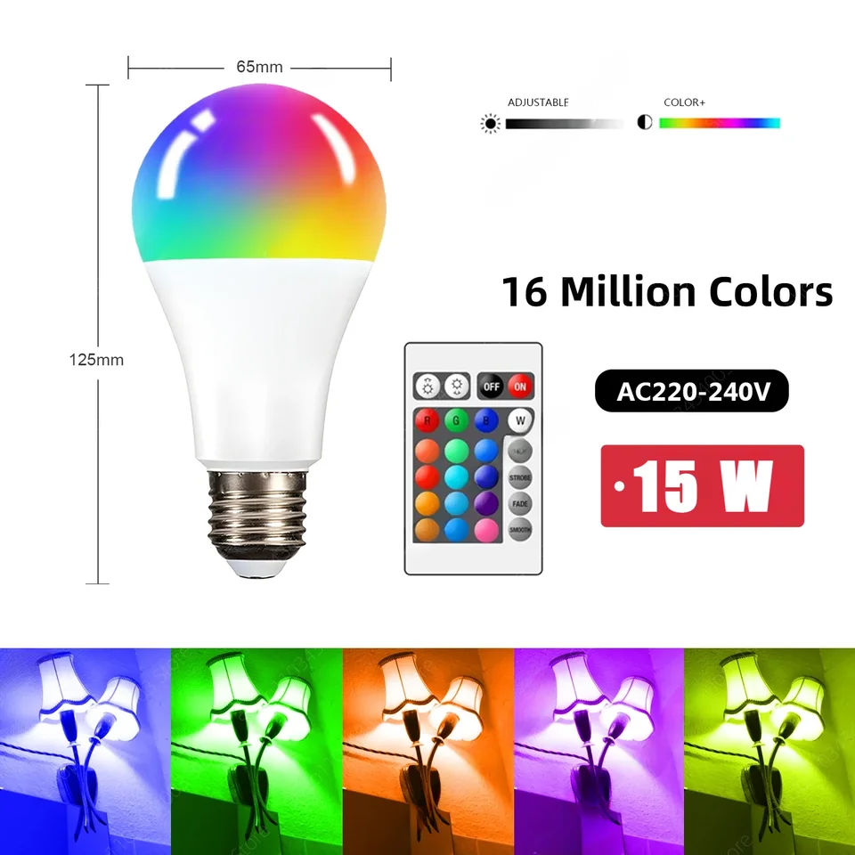 E27 RGB LED žiarovka 220V LED 15W IR diaľkové ovládanie 16 osvetľovacie režimy meniteľné farebné RGBW LED žiarovka Spotlight žiarovka