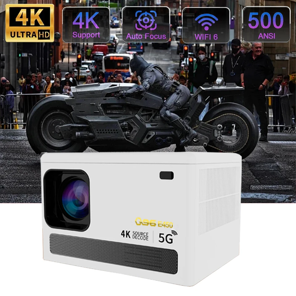 E450 4K HD Projector WiFi 6.0 Smartphone Rovnaký obrazovka projektor Dual Band WiFi Bluetooth Projector Auto Focus Home projektor