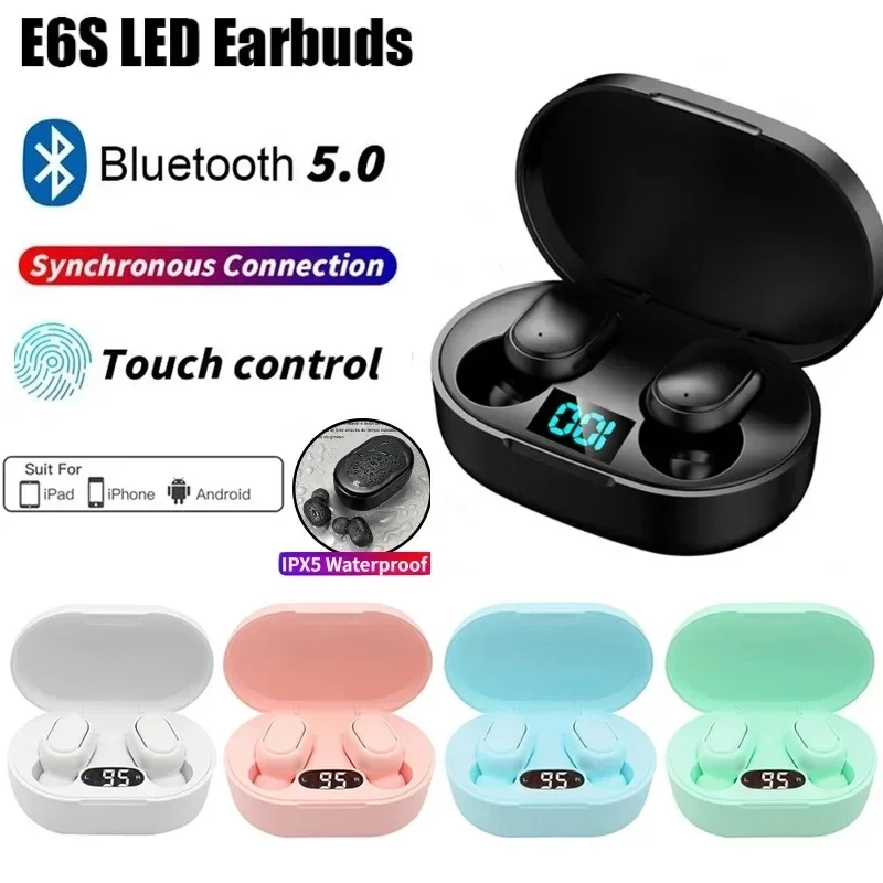 E6S TWS Bluetooth slúchadlá bezdrôtových náhlavných súprav náhlavnej súpravy Bluetooth Hluk s mikrofónovými slúchadlami pre iPhone Xiaomi