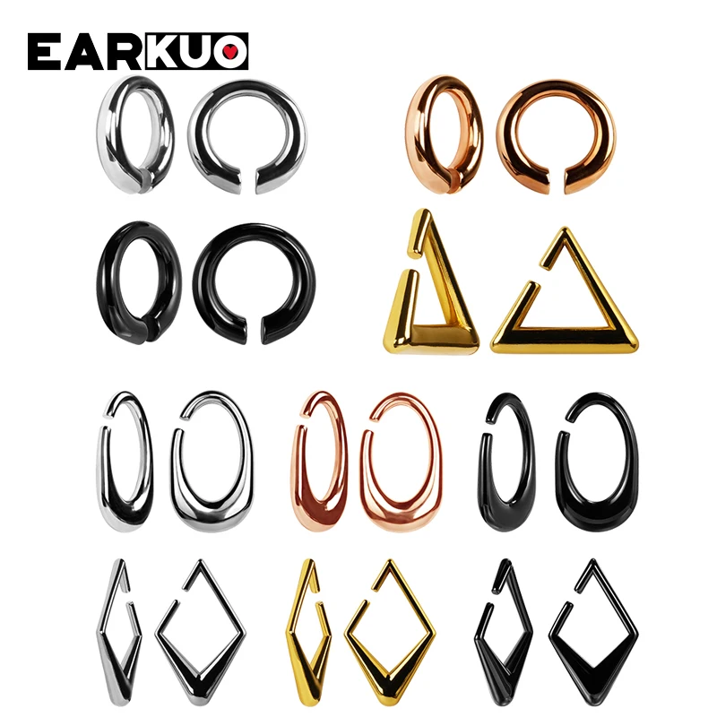 Earkuo z najvyššej kvality z nehrdzavejúcej ocele Round Rhombus Ellipse Triangle Ear Hmotnosť tela Piercing šperky do uší expandéry 2ks