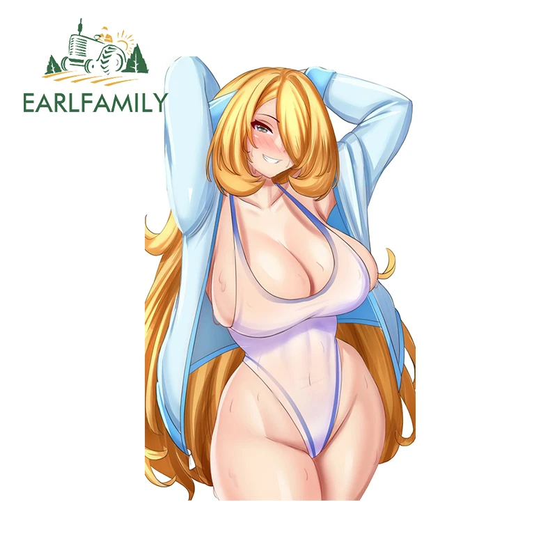 Earlfamily 13 cm x 7,9 cm Cynthia plavky Ecchi Ecchi Auto príslušenstvo waifu prsia Obrovské prsia NSFW nálepky JDM JDM Blonde Hair Decotion