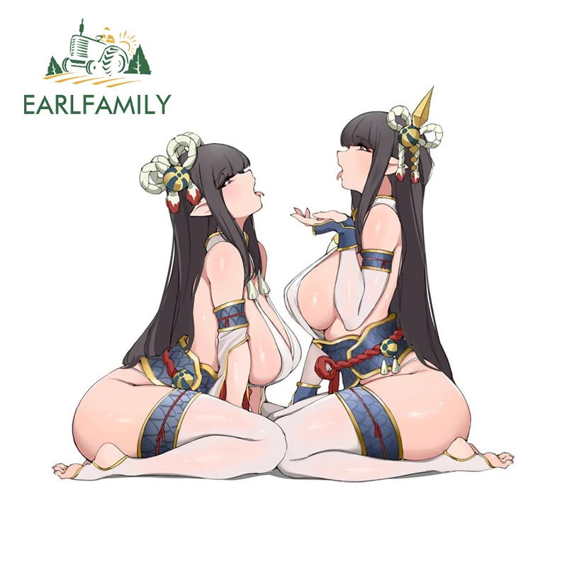 Earlfamily 13 cm × 11,2 cm NSFW Twin Sestry Stickers Automobily lákavé anime dievčenské šatníky počítačové obtisky