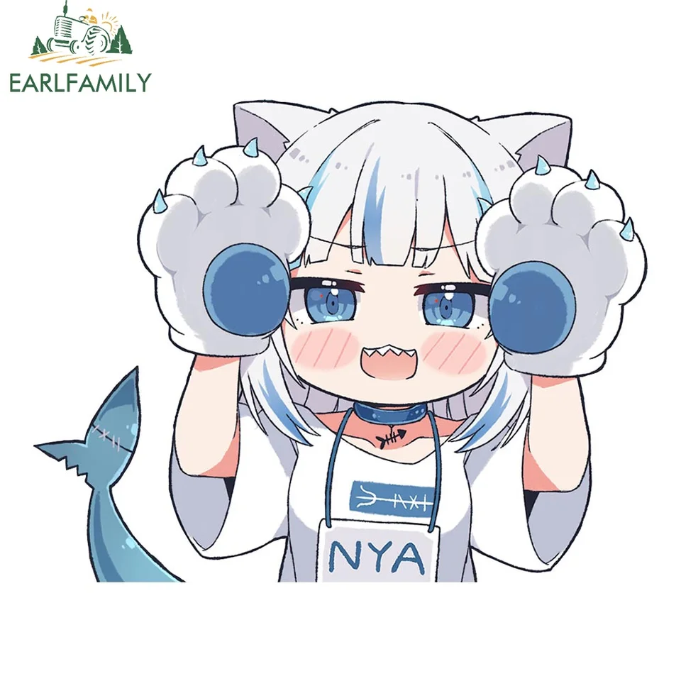 Earlfamily 13cm x 10,2 cm mačka labka Gura anime coadticker roztomilý notebook batožina žralok Tail Decal Chibi Loli Chladnička