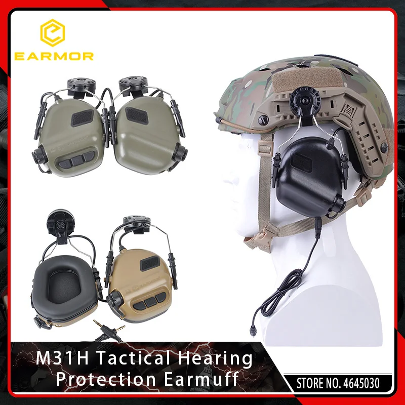 Earmor Airsoft M31H taktický hluk, ktorý potláča ochranu sluchu, slúchadlá SoftAir Aviation Headset pre rýchly adaptér prilby