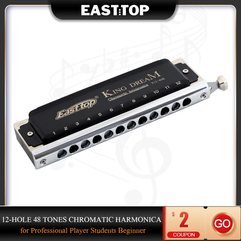 Easttop T1248K 12-jamkový 48 tonov chromatická čierna harmonika Kľúč C pre študentov profesionálnych hráčov Študenti