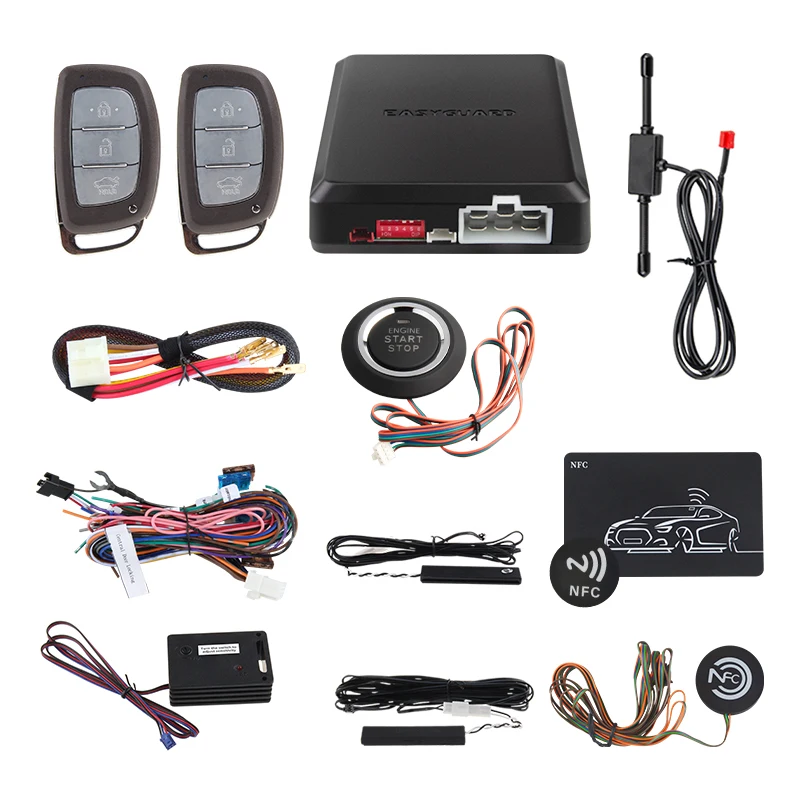 Easyguard Car Alarm System diaľkový motor Štart Tlačového tlačidla Sensor Sensor Universal Car Alarm Shock Varovanie NFC Entry DC12V