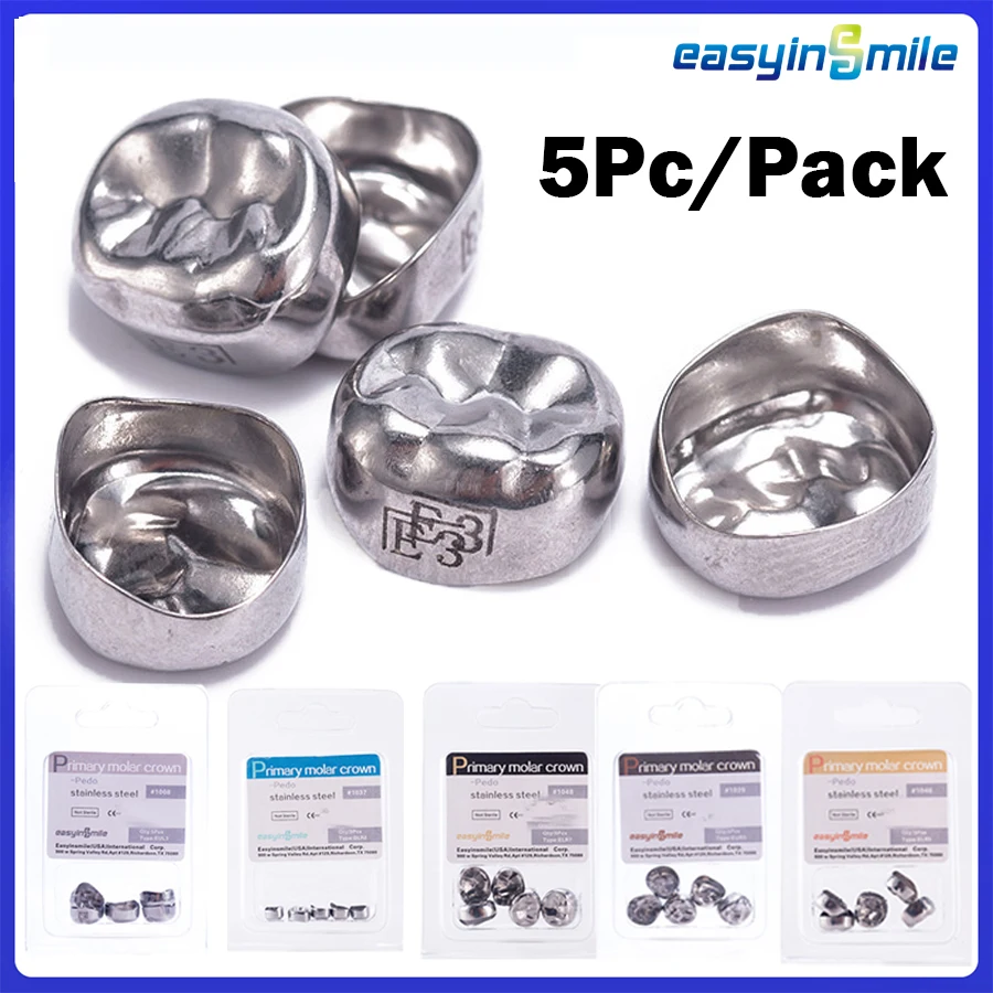 Easyinsmile 5ks/box zubné deti primárne molárne koruny z nehrdzavejúcej ocele vopred, dočasné korunky 1. 2. horný dolný dolný