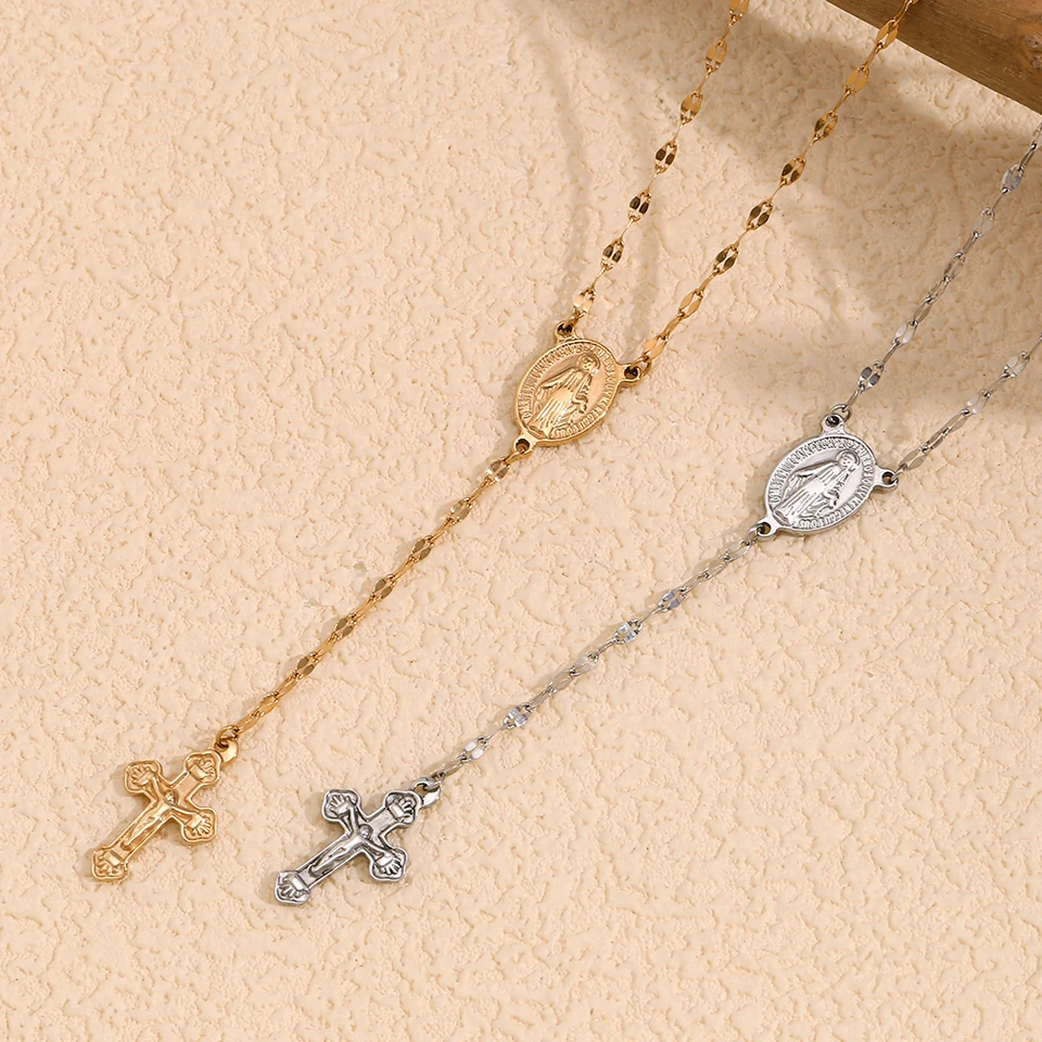 Ebbelle Gold/Silver Color Virgin Cross Pendant Náhrdelník Reťaz reťaz hypoalergénny 316L z nehrdzavejúcej ocele bezplatné šperky zadarmo