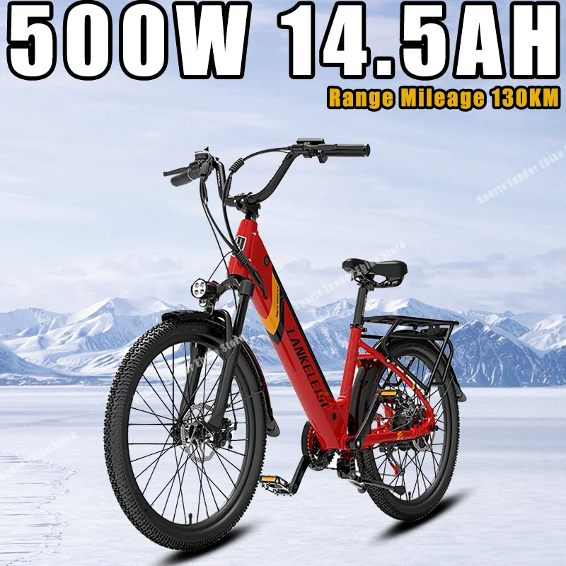Ebike 500W 48V 14,5AH 24 palcový vysokokvalitný ženský elektrický bicykel City City Road pre dospelých dochádzajúci do dochádzky kilometrové kilometry 130 km zásob EÚ EÚ