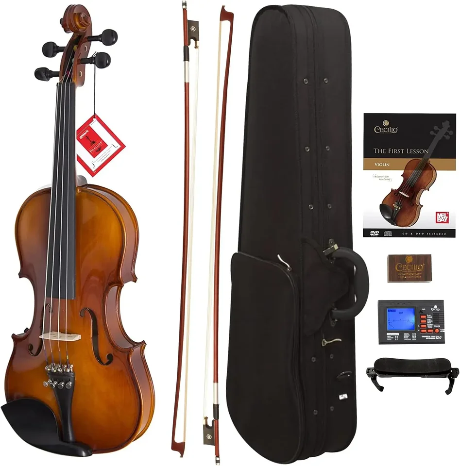 Ebony Solidwood Ebony namontované husle s reťazcami D'Addario, veľkosť 4/4 (plná veľkosť)