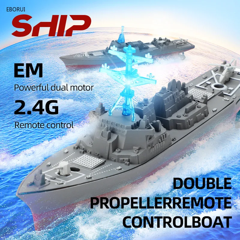 EBORUI 803 Vojenská RC Destroyer Loď 2,4 GHz 4CH Diaľkové ovládacie lietadlo lietadla RC Schédiové člny Speedboat Yacht Electric Water Hračky