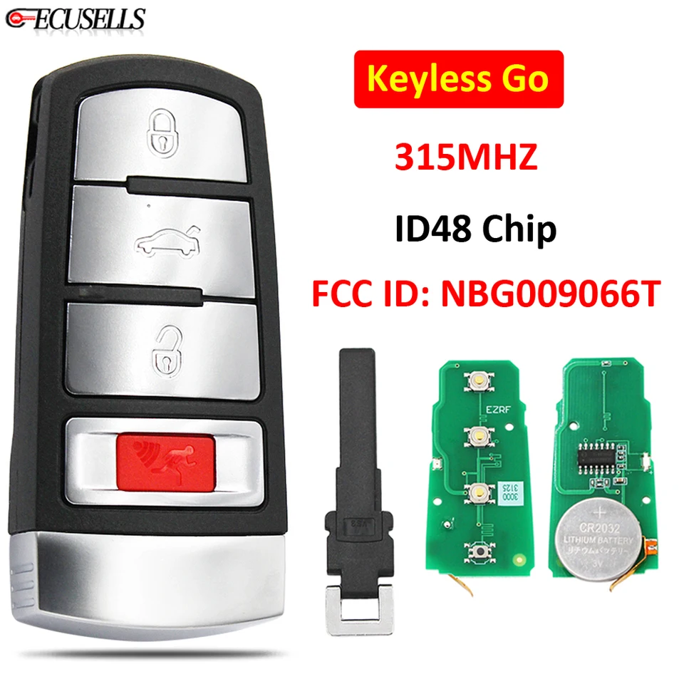 Ecusells Keyless-Go 4B Ask 315MHz vzdialené auto kľúč ID48 48 čip pre VW pre V-Olkswagen Passat 2006-2013 pre CC FCC ID: NBG009066T