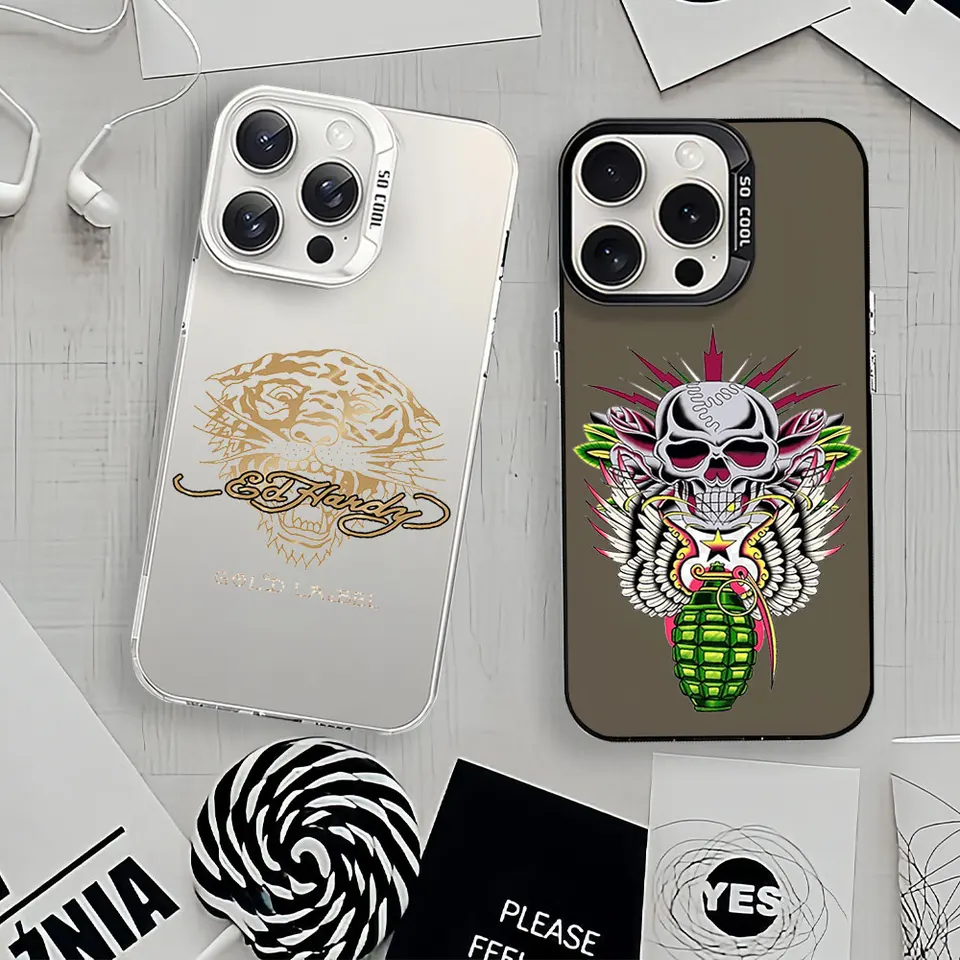 Ed Hardy Fashion Luxury pre iPhone 12 11 13 14 15 16 Max Pro Plus Mini ochranná obálka IMD telefónne puzdro