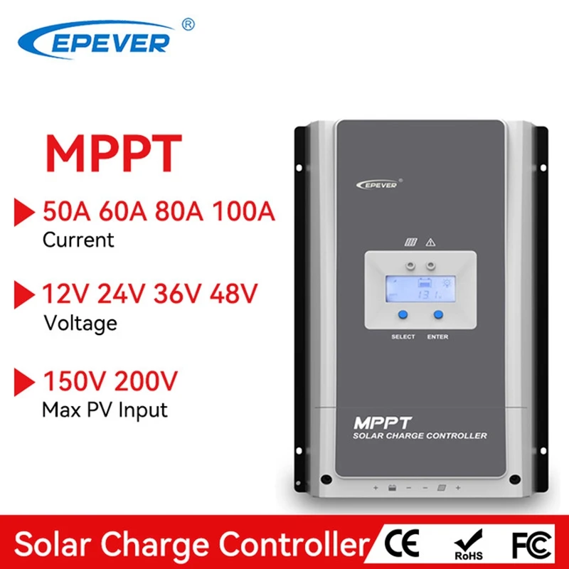Edever MPPT 50A 60A 80A 100A Solárny poplatok Controller 12V 24V 36V 48 V Automatický regulátor batérií Max PV 150V 200V Tracer A Series