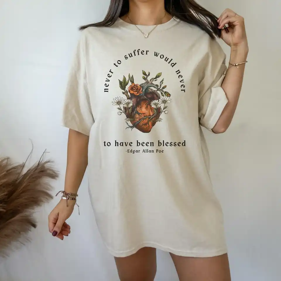 Edgar Allan Poe Dark Academia tričko GOBLINCORE COTTAGE COOTICKÁ KRAJINA TREASHORSKÁ STRATNÁ STREETA NASTAVA UNISEX