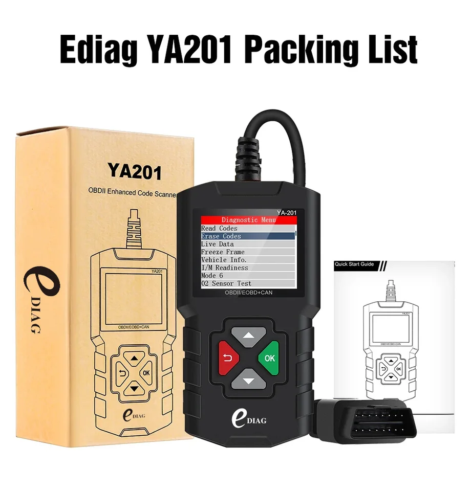 Ediag YA201 OBD2 Čítanie kódov Aktualizácia USB ZADARMO Životnosť YA201 OBD II Diagnostický nástroj SKENER MOTOR