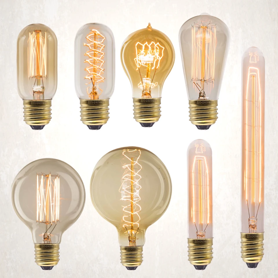 Edison Bulb E27 220V 40W Retro Vintage Edison Lamp St64 G80 G95 G125 Žiarová žiarovka Domáca výzdoba vlákna vlákna žiarovka žiarovka