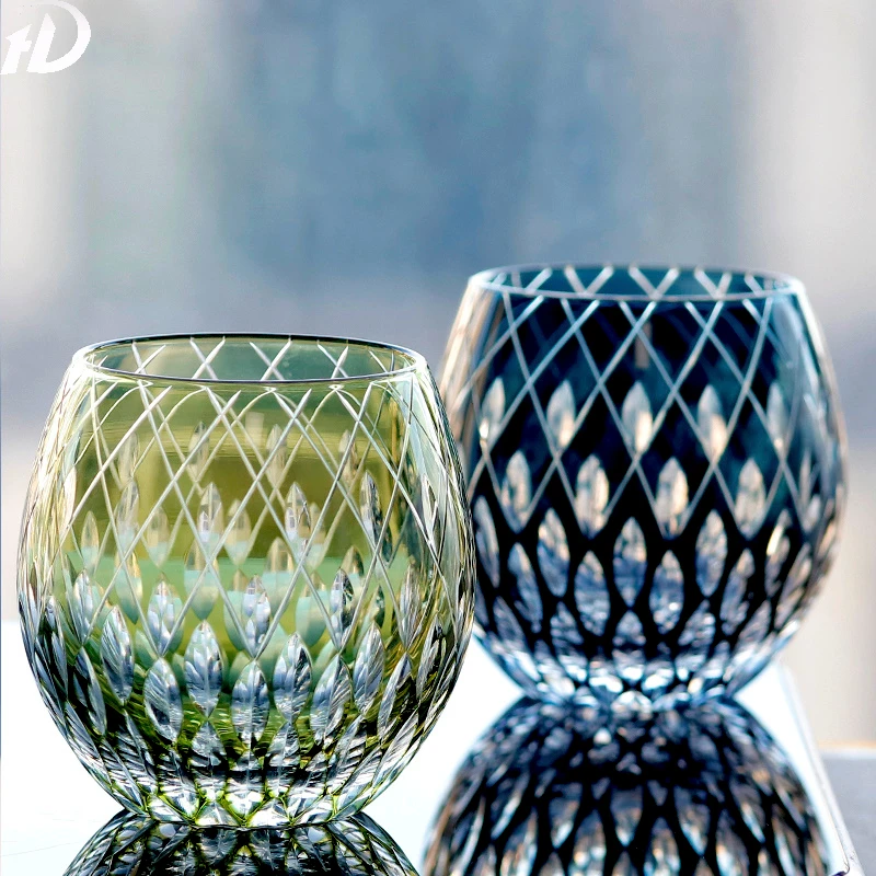 Edo Kiriko Crystal Wine Glass Ručné gravírovanie kaleidoskop dažďová kvapka whisky poháriky kolekcia úroveň šálky darčekový box japonský štýl