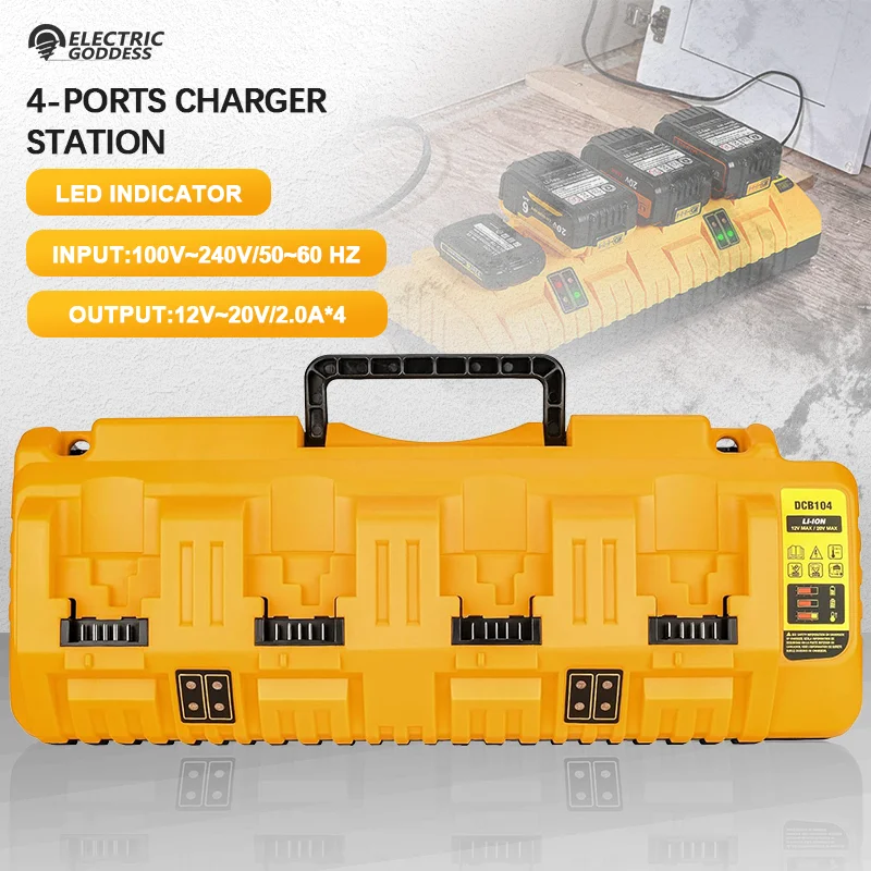 Egod 4-port nabíjačka pre Dewalt 12v 14.4V 18V 20V Nabíjanie batérie prenosné prenosné viacero nabíjačiek nabíjačky