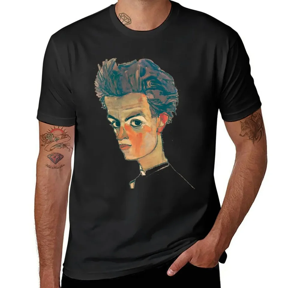Egon Schiele - vlastný portrét s pruhovaným tričkom Tričko letné top top colné topánky s krátkym rukávom tričká mužov