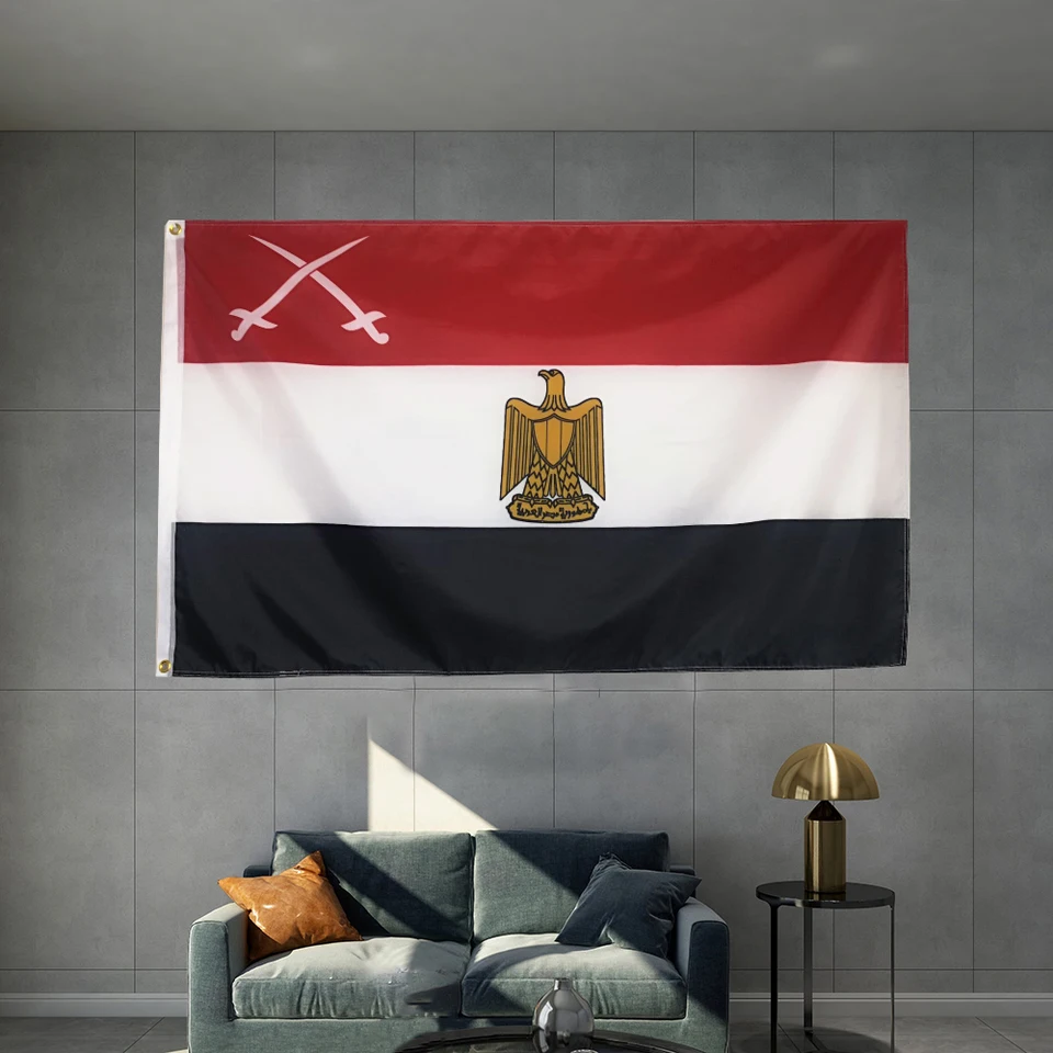 Egyptská národná vlajka Grafická na mieru tlačená závesné bannerové dekorácie Sport Polyester Sheria Cover Grommets 3x5ft 90x150 cm