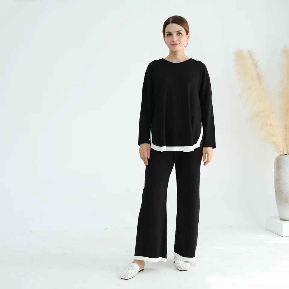 Eid Dubai Plain 2 -Piece Abaya Set Tops Pant Modest Moslim Set Abayas pre ženy Islam rýb Caftan marokain femme Musulmana Kaftan