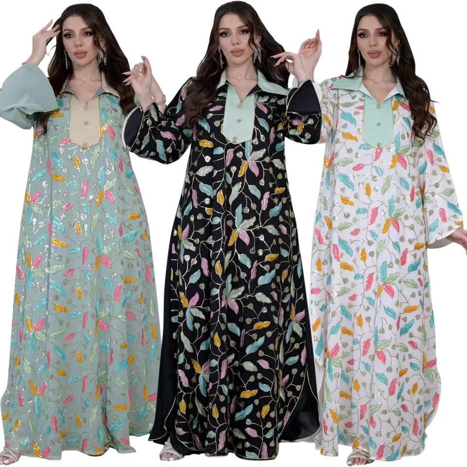 Eid moslimské šaty pre ženy pre ženy Maroko Party šaty Ramadan Print Vestidos Islam Dubaj Arab Long Rúch 2024